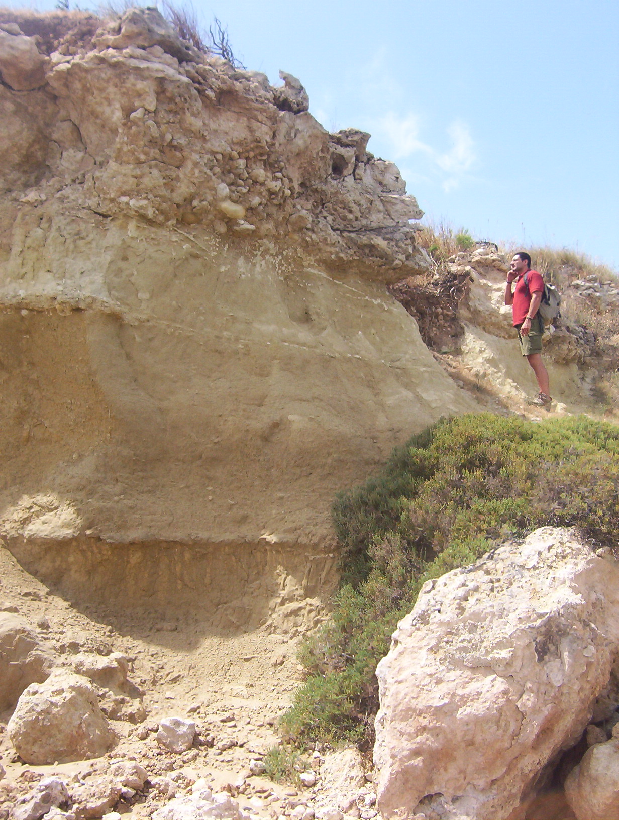 La trasgressione del Tirreniano (Tarentiano) sulle argille subappennine del Pleistocene Inferione presso Punta La Forca sull'Isala di San Pietro, la maggiore delle Isole Chéradi